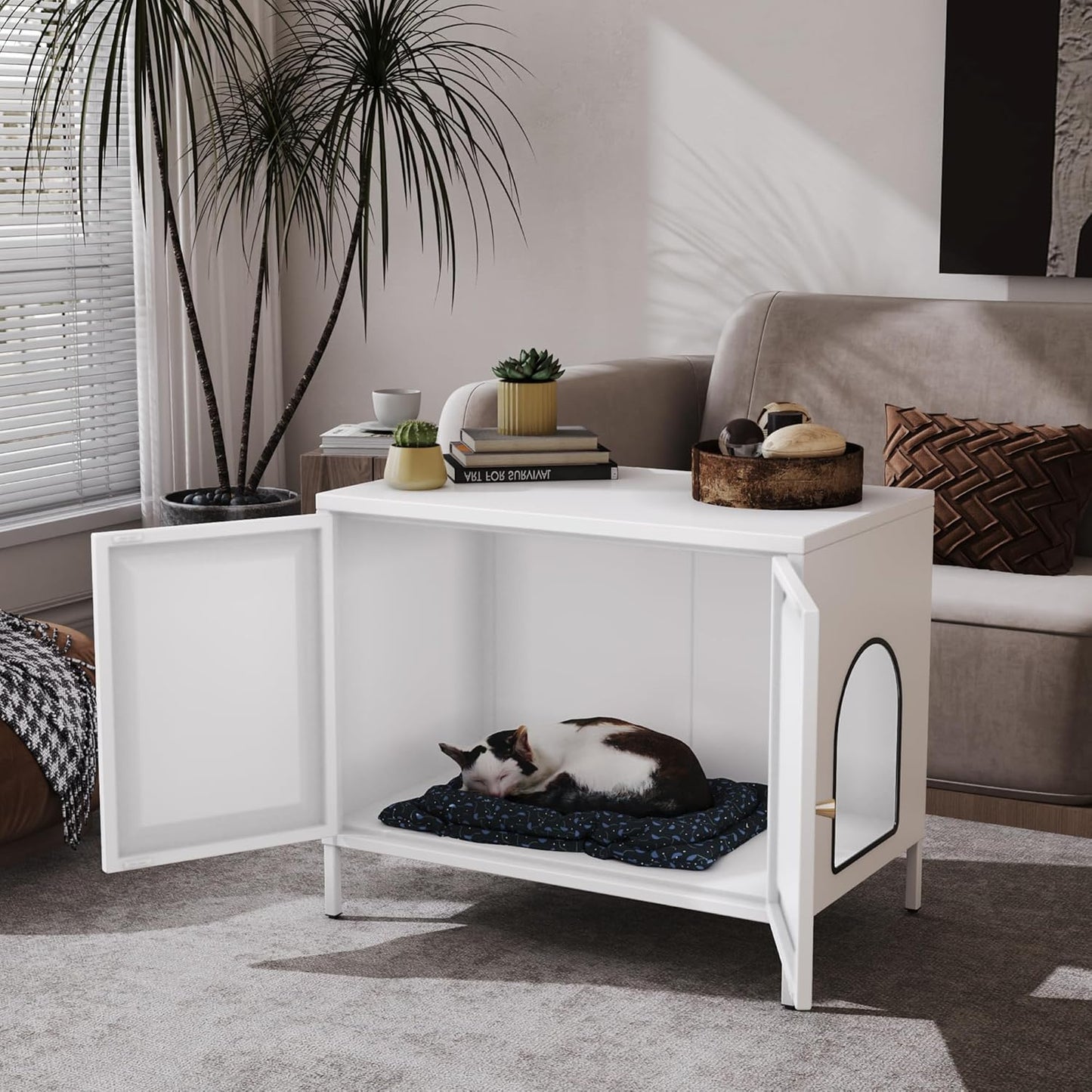 Mueble Arenero para Gatos – Diseño Minimalista con Puerta Corredera