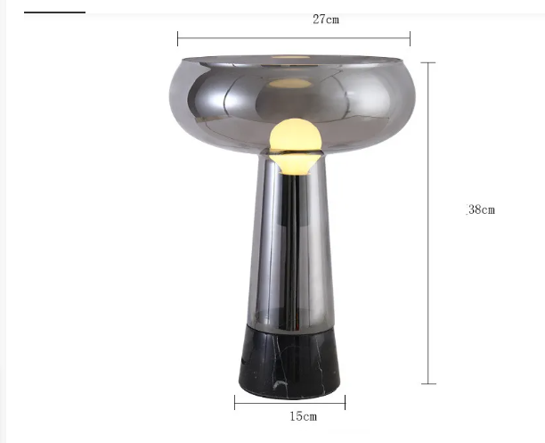 Lámpara de Mesa Esférica – Vidrio Artesanal y Mármol