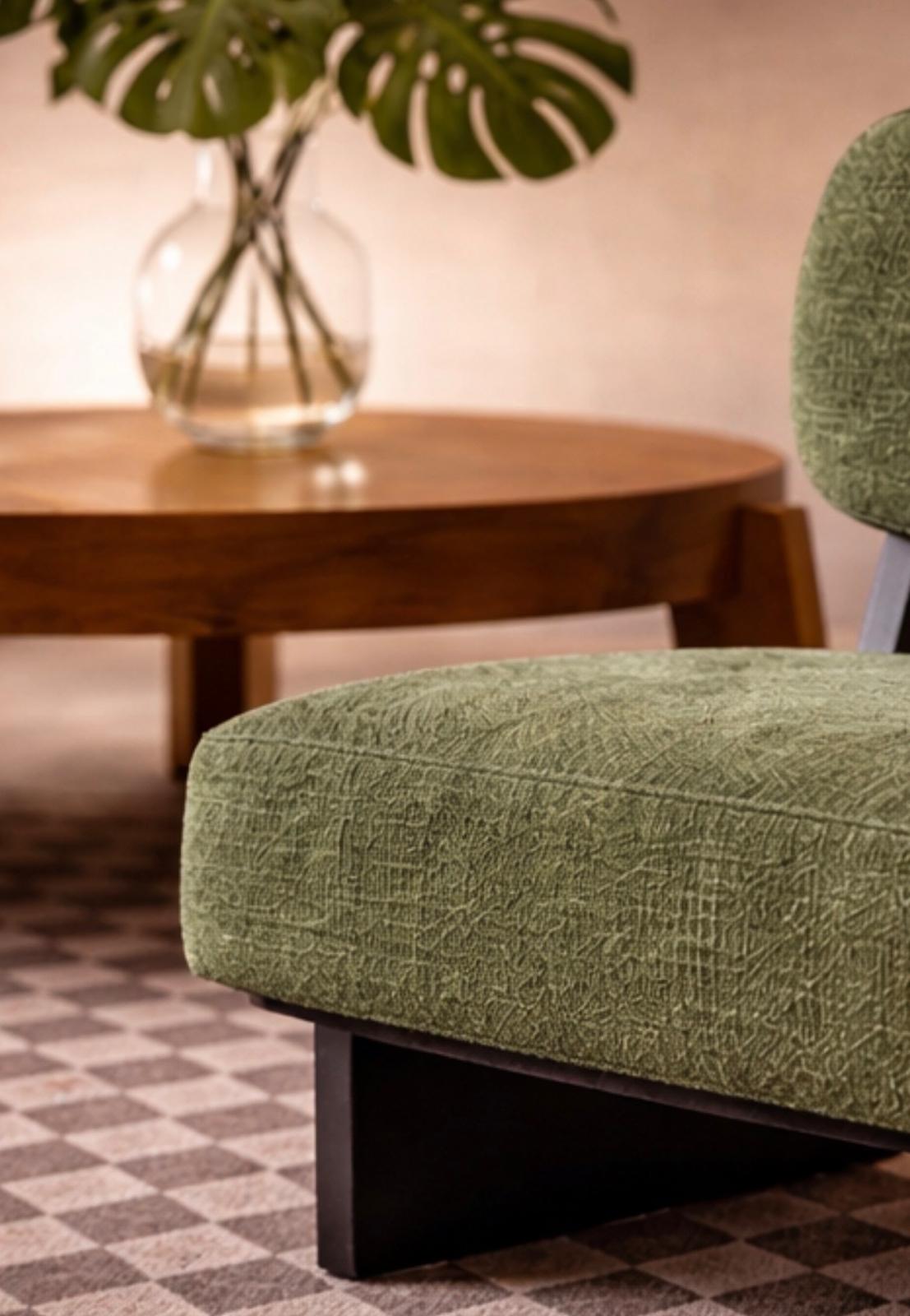Pack 2 Sillones de Acento – Tapizado Verde y Base de Madera Negra