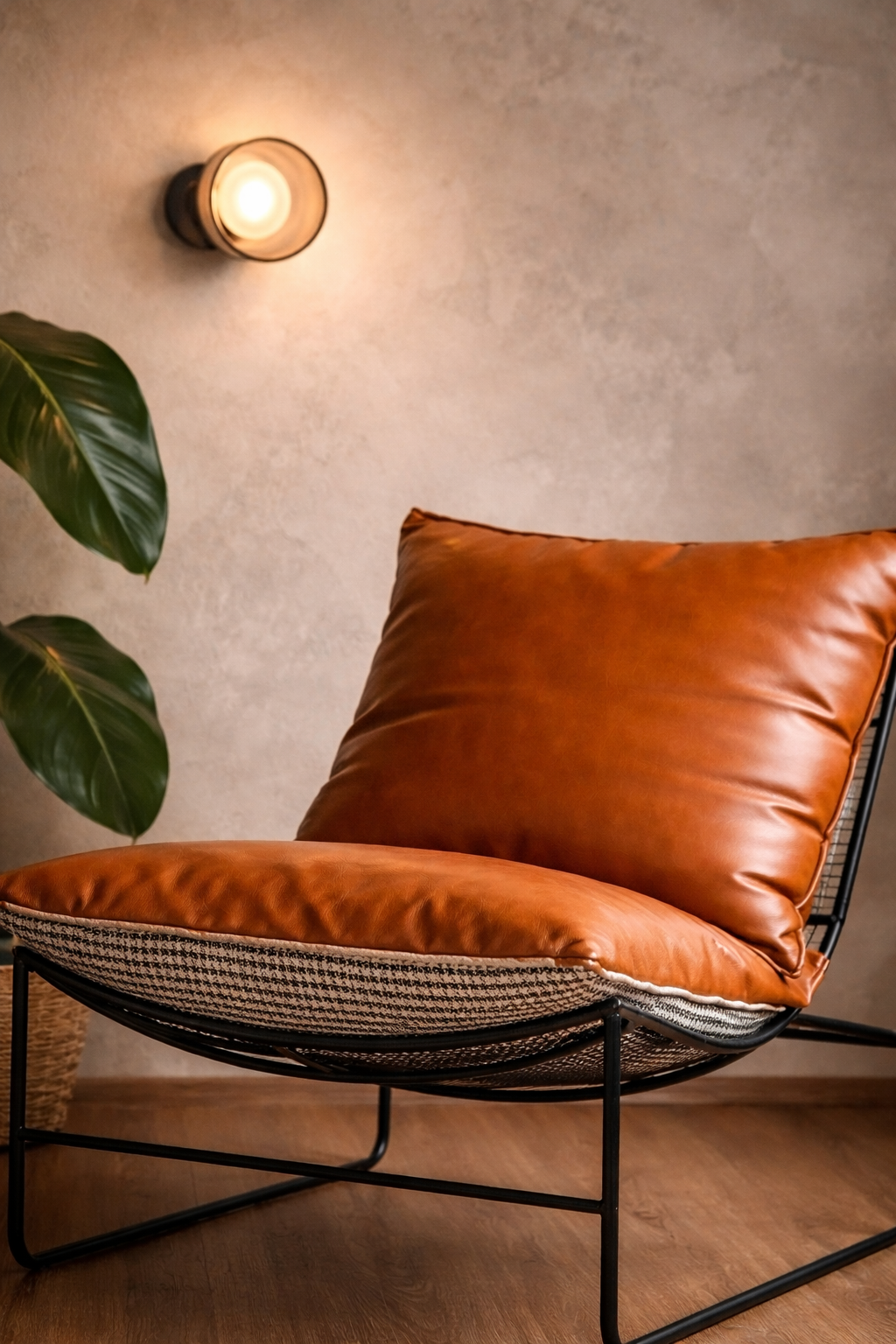 Sillón Individual Minimalista – Estructura de Hierro y Tapizado Cobrizo