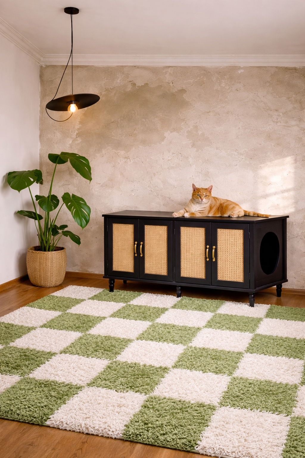 Mueble Escondite para Arenero de Gato – 2 Habitaciones con Diseño Rattan