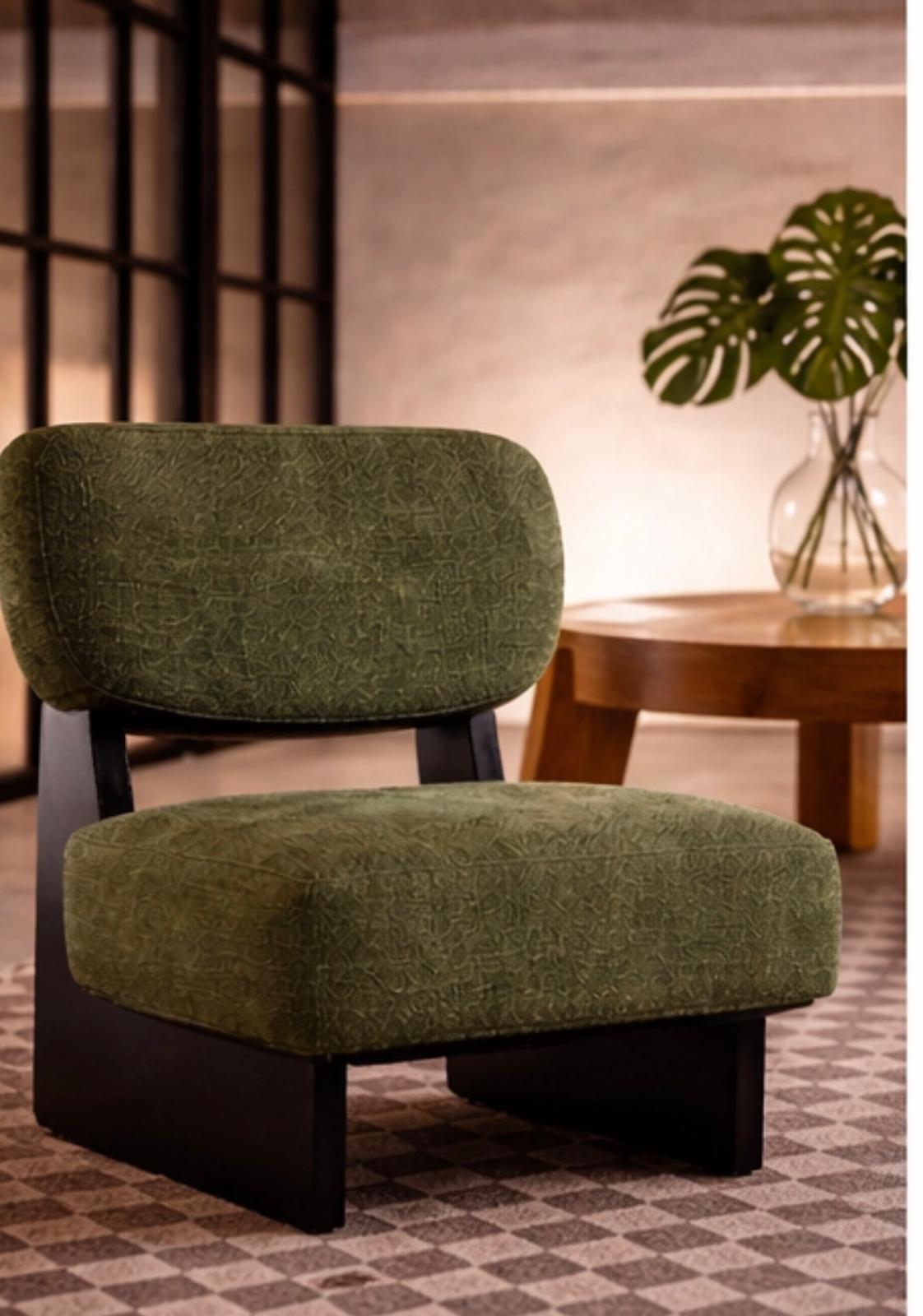 Pack 2 Sillones de Acento – Tapizado Verde y Base de Madera Negra