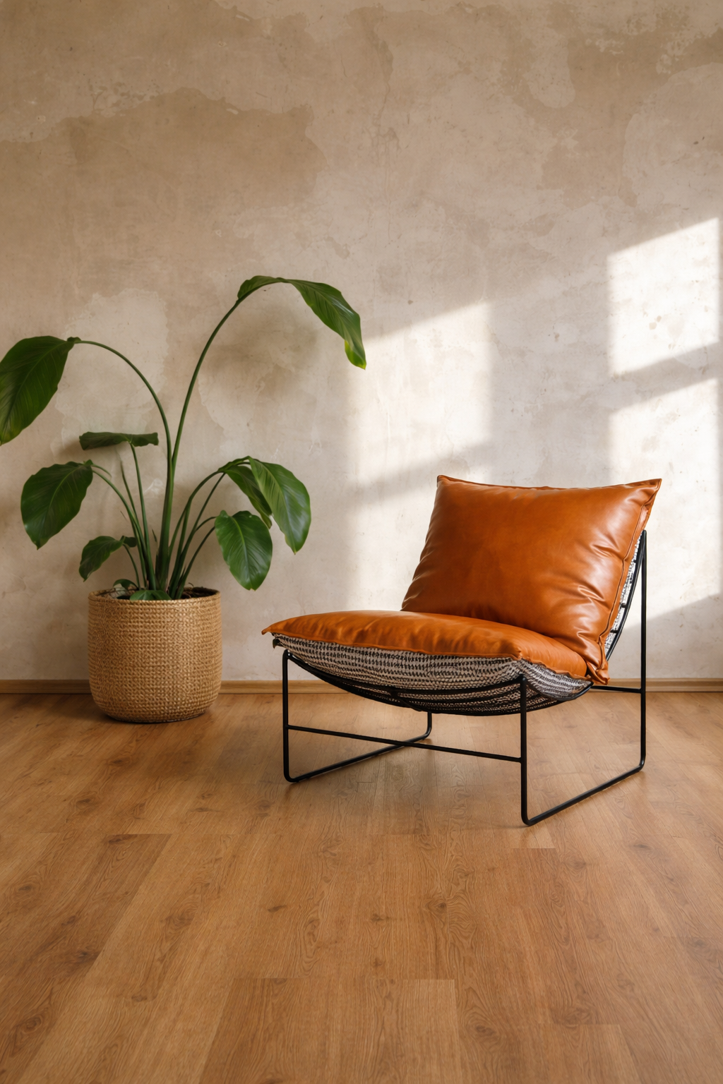Sillón Individual Minimalista – Estructura de Hierro y Tapizado Cobrizo