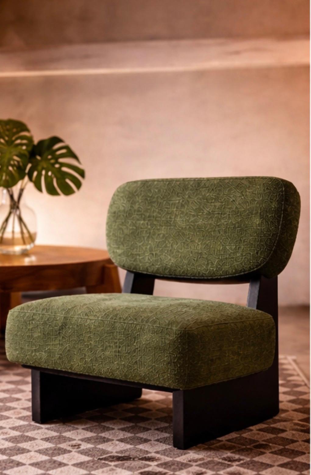Pack 2 Sillones de Acento – Tapizado Verde y Base de Madera Negra