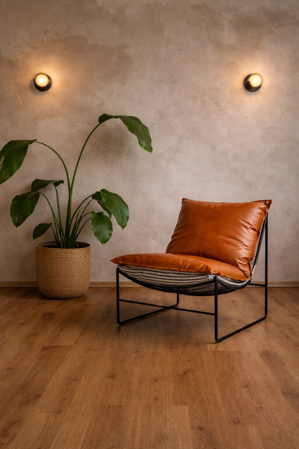 Sillón Individual Minimalista – Estructura de Hierro y Tapizado Cobrizo