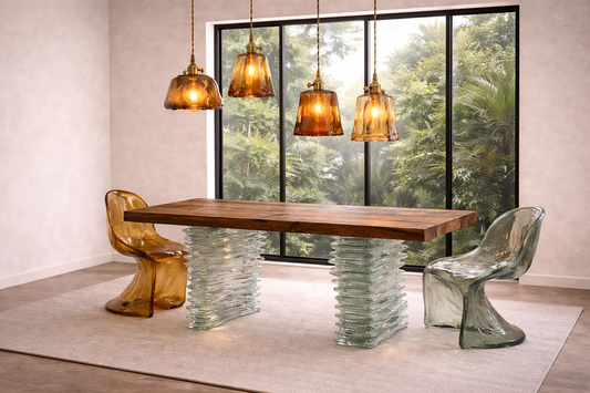 Lámpara de Cristal Ámbar y Latón – Estilo Retro