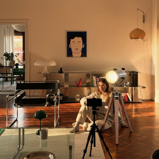 NeatTrack 360° con trípode en salón mid-century moderno